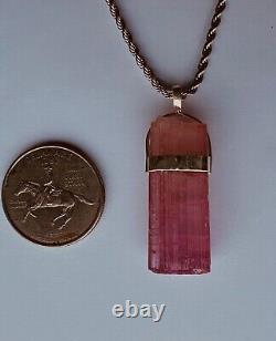 Tourmaline hot pink rubellite natural raw crystal jewelry pendant necklace