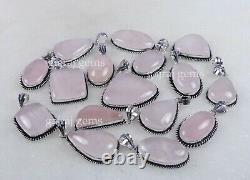 Trending 100 PCs Lot Natural Rose Quartz Gemstone Silver Plated Fancy Pendants