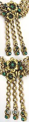 Trifari Philippe Regence Gold Chains Emerald Roses Flowers 3x Pendant Necklace