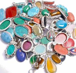 Turquoise & Mix Gemstone Lot 100pcs Sterling Silver Overlay Pendants