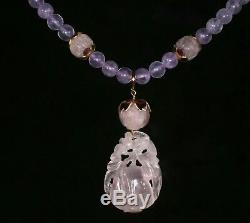 Unenhanced Lavender Amethyst Necklace, Carved Vintage Rose Quartz Pendant