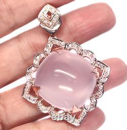 Unheated 27 X 27 mm. Rose-Quartz & Pink Sapphire Brooch Silver 925 Sterling