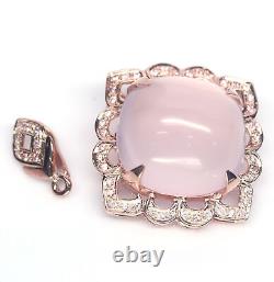 Unheated 27 X 27 mm. Rose-Quartz & Pink Sapphire Brooch Silver 925 Sterling