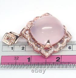 Unheated 27 X 27 mm. Rose-Quartz & Pink Sapphire Brooch Silver 925 Sterling