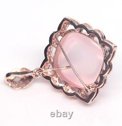 Unheated 27 X 27 mm. Rose-Quartz & Pink Sapphire Brooch Silver 925 Sterling