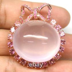 Unheated Rose Quartz, Tourmaline & Sapphire Pendant/Brooch 925 Sterling Silver