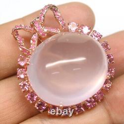 Unheated Rose Quartz, Tourmaline & Sapphire Pendant/Brooch 925 Sterling Silver