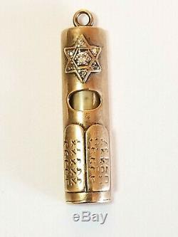 VINTAGE 1940'S 14 KT YELLOW GOLD MEZUZAH PENDANT WithSTAR OF DAVID SET With DIAMONDS