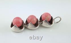 VINTAGE RHODOCHROSITE & SILVER PENDANT c1970s KULTASEPPA SALOVAARA FINLAND 9.5g