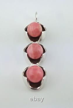 VINTAGE RHODOCHROSITE & SILVER PENDANT c1970s KULTASEPPA SALOVAARA FINLAND 9.5g