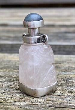 VINTAGE SILVER & CARVED CRYSTAL SCENT BOTTLE PENDANT 4.1 CM LONG BOTTOM 1.8x2cm