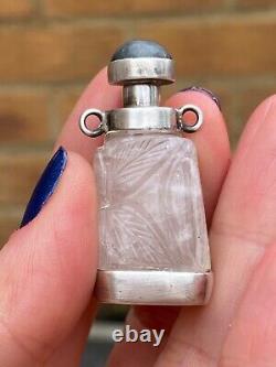 VINTAGE SILVER & CARVED CRYSTAL SCENT BOTTLE PENDANT 4.1 CM LONG BOTTOM 1.8x2cm