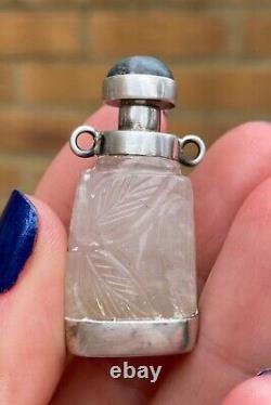 VINTAGE SILVER & CARVED CRYSTAL SCENT BOTTLE PENDANT 4.1 CM LONG BOTTOM 1.8x2cm