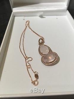 Valentines BOXED NEW Rose Gold Pendant on Chain Thomas Sabo with 2 Rose quartz