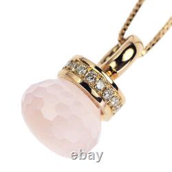 Veretta Otava K18PG Rose Quartz Diamond Pendant Necklace D0.16ct Auth free shi