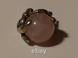 Vintage 1 Sterling Silver Cat Wrapped Around Pink Rose Quartz Ball Pendant 925