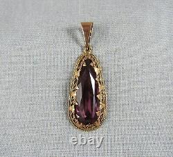 Vintage 12K rose gold amethyst hand crafted pendant large Middle Eastern 6.5 g