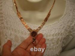 Vintage 14 Kt Solid Yellow Rose Gold Smokey Quartz Tassle Pendant Necklace 17 L