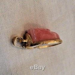 Vintage 14K Gold with Mother of Pearl & Rose Quartz Baby Shoe Charm or Pendant
