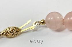 Vintage 14K Rose Quartz Silk Tied Beaded Necklace Carved Pendant 85 Grams 30