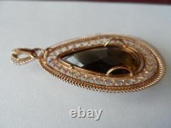 Vintage 14K solid Rose Gold Pear Shape Smokey Quartz Filigree Pendant Charm