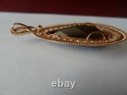 Vintage 14K solid Rose Gold Pear Shape Smokey Quartz Filigree Pendant Charm