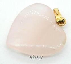 Vintage 14K yellow gold elegant 20 x 20mm Rose quartz heart pendant