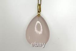 Vintage 14ct Gold Teardrop Rose Quartz Pendant 9ct Flat Curb Chain 16 Necklace