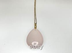 Vintage 14ct Gold Teardrop Rose Quartz Pendant 9ct Flat Curb Chain 16 Necklace