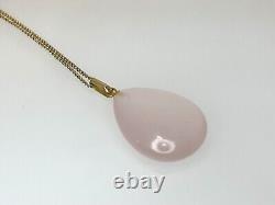 Vintage 14ct Gold Teardrop Rose Quartz Pendant 9ct Flat Curb Chain 16 Necklace