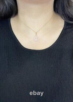 Vintage 14ct Gold Teardrop Rose Quartz Pendant 9ct Flat Curb Chain 16 Necklace