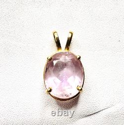 Vintage 14k Yellow Gold Faceted Oval Rose Quartz Solitaire Pendant