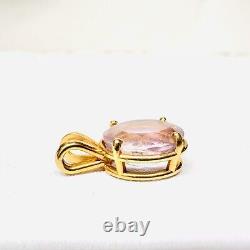 Vintage 14k Yellow Gold Faceted Oval Rose Quartz Solitaire Pendant