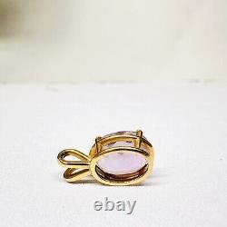 Vintage 14k Yellow Gold Faceted Oval Rose Quartz Solitaire Pendant