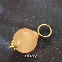 Vintage 14k Yellow Gold Rose Quartz Ball 1 Charm For Hoop Pendant Necklace