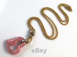 Vintage 14k Yellow Gold Rose Quartz Heart Pendant Chain Necklace Estate 7.5 gm