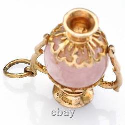 Vintage 9K Yellow Gold Rose Quartz Heart Urn Vase Charm Pendant 4.7 Grams