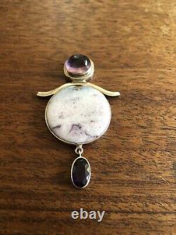 Vintage Amethyst Rose Quartz Sterling Silver Light Pink rose Pendant 925