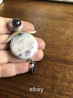 Vintage Amethyst Rose Quartz Sterling Silver Light Pink rose Pendant 925