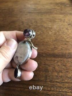 Vintage Amethyst Rose Quartz Sterling Silver Light Pink rose Pendant 925