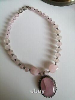 Vintage Art Deco Style Carved Rose Quartz