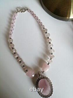 Vintage Art Deco Style Carved Rose Quartz