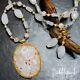 Vintage Asian Carved Rose Quartz Pendant Bead Necklace & Earrings Set Estate