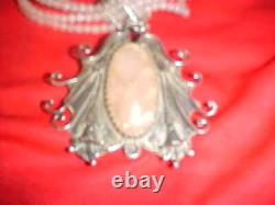 Vintage Beautiful Rose Quartz Necklace. 999 Silver Art Deco Beaded Pendant
