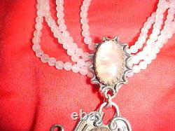 Vintage Beautiful Rose Quartz Necklace. 999 Silver Art Deco Beaded Pendant