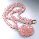 Vintage Chinese 1960'S Carved Translucent Pink Rose Quartz Pendant Bead Necklace