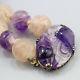 Vintage Chinese Art Deco Carved Amethyst + Rose Quartz Hand Knotted 925 Necklace