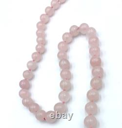 Vintage Chinese Hand Carve Pink Rose Quartz Flower Pendant Beaded Necklace 28