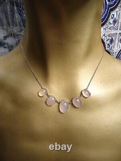 Vintage Estate Georgian / Deco 16 Palest Rose Quartz 5 Cabochon Necklace Silver