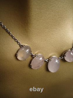 Vintage Estate Georgian / Deco 16 Palest Rose Quartz 5 Cabochon Necklace Silver